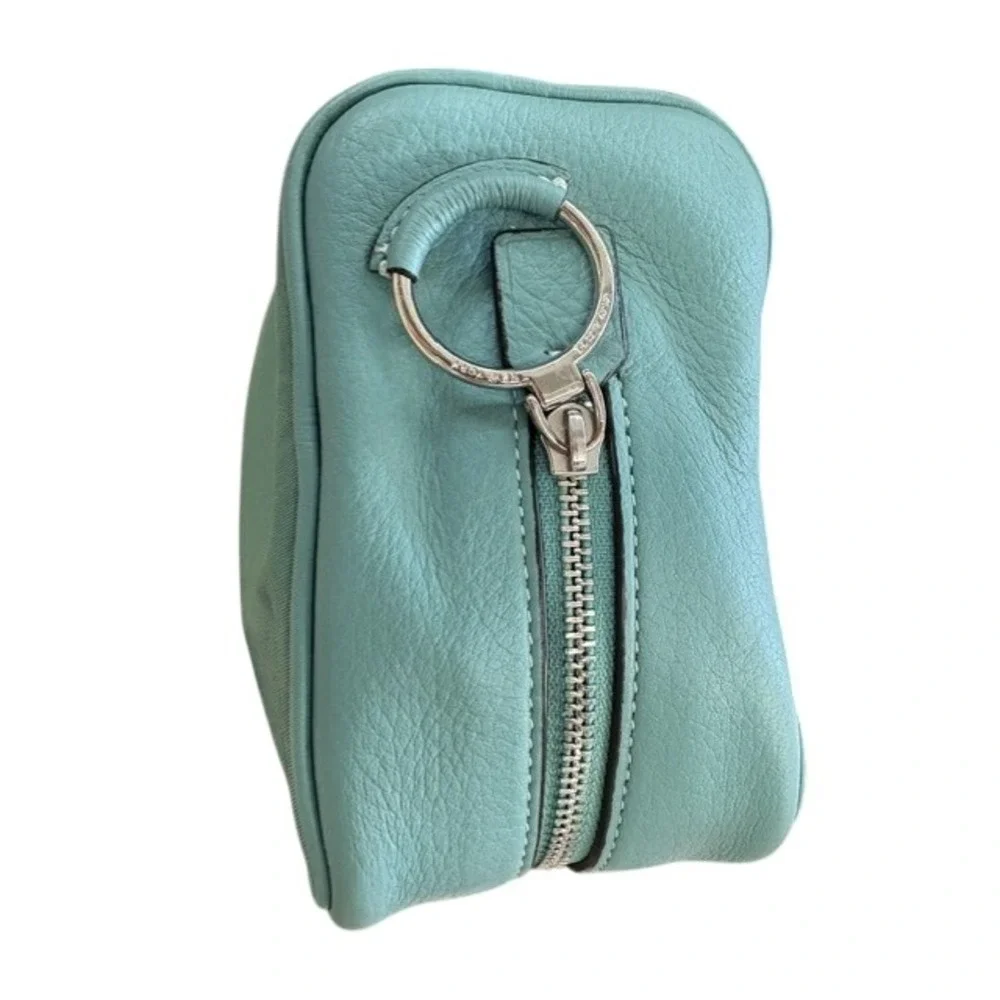 Coach New York Teal Nylon and Leather Cosmetic Case Makeup Bag Pouch